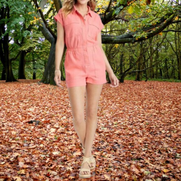 Universal Thread Pants - Universal Thread Women's Short Sleeve Romper Coral Pink Size 16 NWT